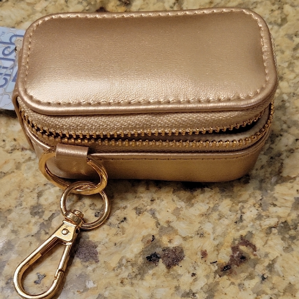 Gold Mini Zippered Pouch with Keychain